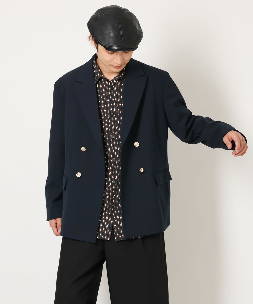 KHBJS06069 a.v.v MEN(アー・ヴェ・ヴェ) レオパード柄プリントワイドシャツ ブラウン