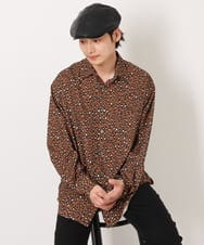 KHBJS06069 a.v.v MEN(アー・ヴェ・ヴェ) レオパード柄プリントワイドシャツ ブラウン