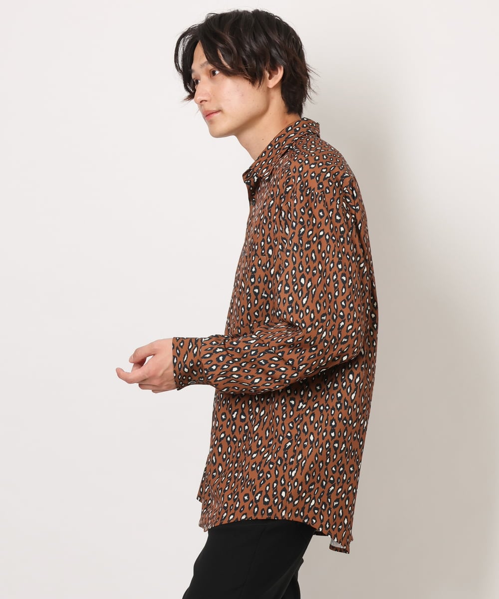 KHBJS06069 a.v.v MEN(アー・ヴェ・ヴェ) レオパード柄プリントワイドシャツ ブラウン