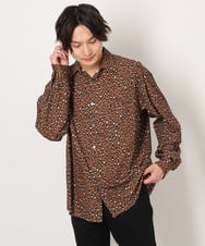KHBJS06069 a.v.v MEN(アー・ヴェ・ヴェ) レオパード柄プリントワイドシャツ ブラウン