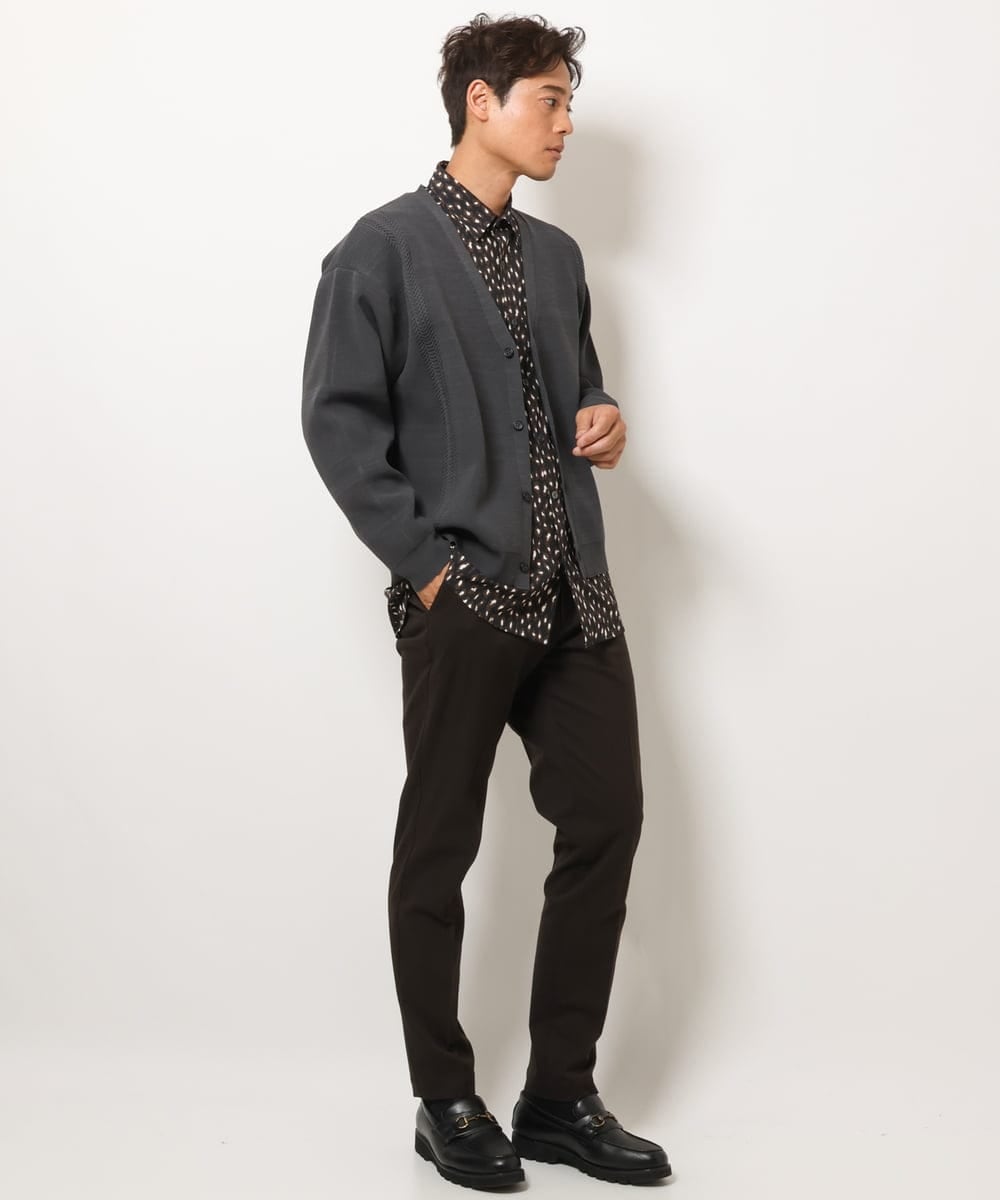 KHBJS06069 a.v.v MEN(アー・ヴェ・ヴェ) レオパード柄プリントワイドシャツ ブラウン