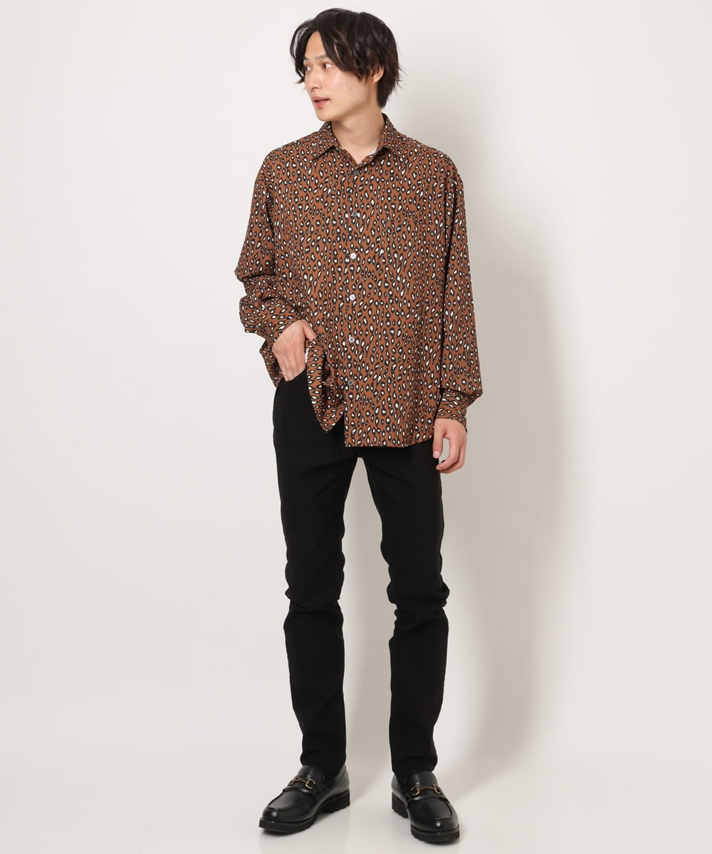 KHBJS06069 a.v.v MEN(アー・ヴェ・ヴェ) レオパード柄プリントワイドシャツ ブラウン