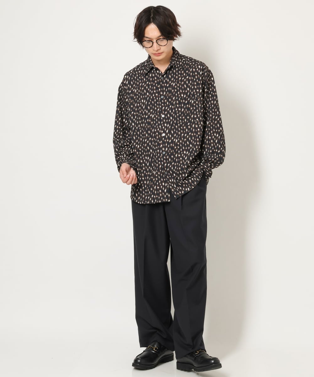 KHBJS06069 a.v.v MEN(アー・ヴェ・ヴェ) レオパード柄プリントワイドシャツ ブラウン