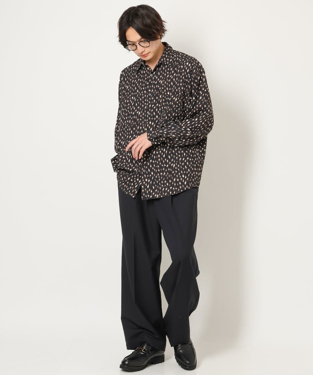KHBJS06069 a.v.v MEN(アー・ヴェ・ヴェ) レオパード柄プリントワイドシャツ ブラウン