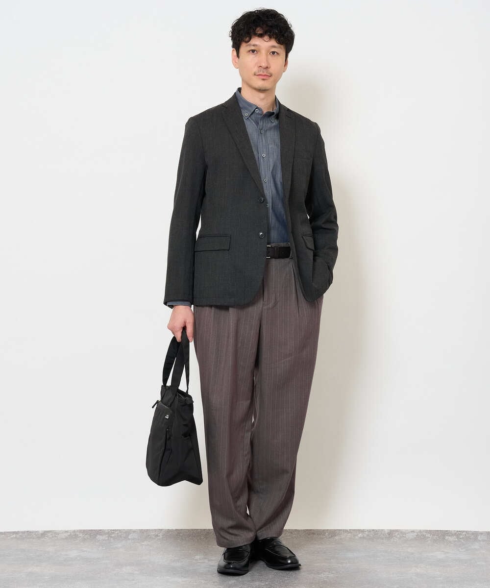 KHBKD21069 a.v.v MEN(アー・ヴェ・ヴェ) ＼上品に整う、大人のシャツ／ ヘリンボーンダブルフェイスシャツ【洗濯機で洗える/毛玉になりにくい】 グレー