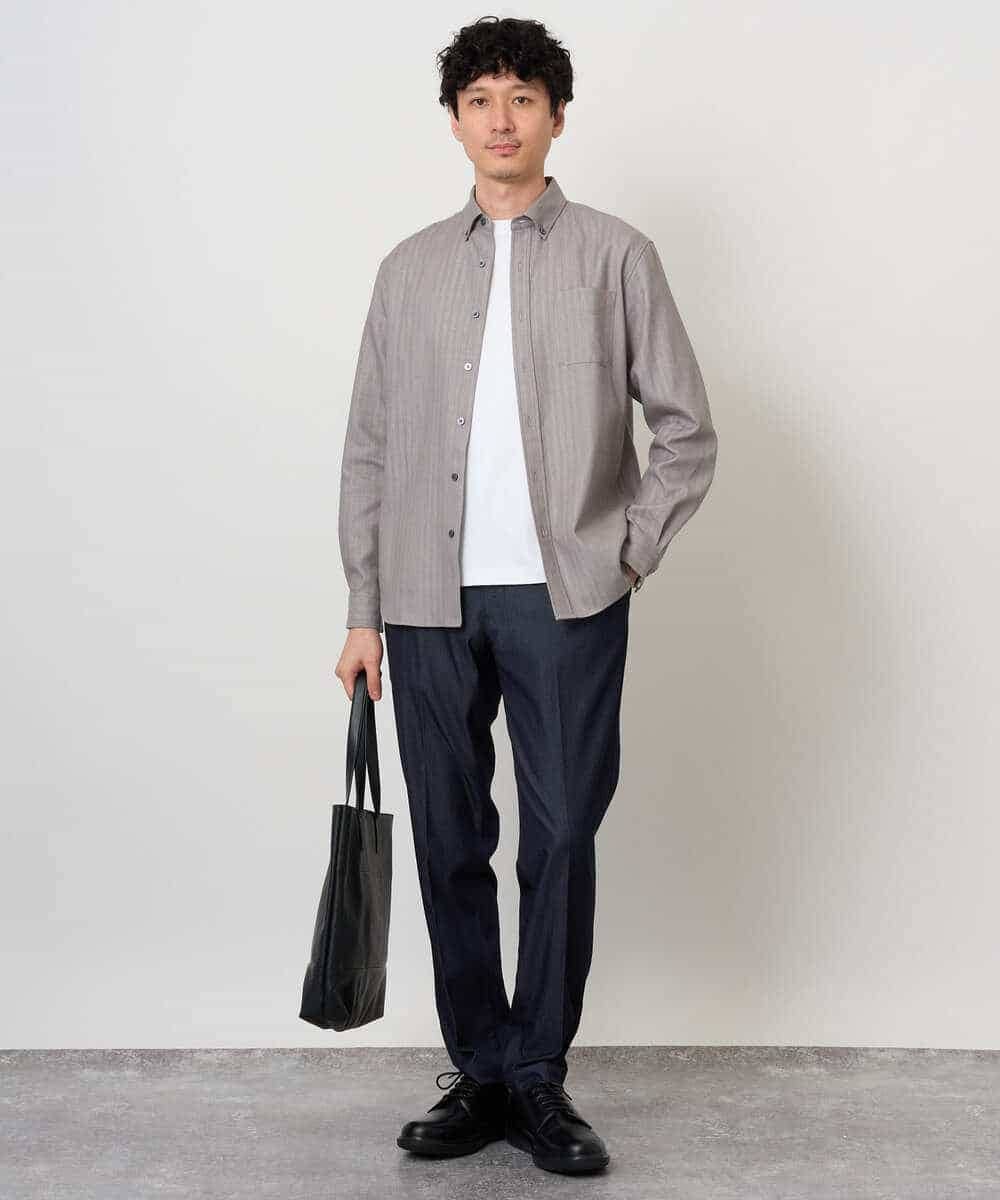 KHBKD21069 a.v.v MEN(アー・ヴェ・ヴェ) ＼上品に整う、大人のシャツ／ ヘリンボーンダブルフェイスシャツ【洗濯機で洗える/毛玉になりにくい】 グレー