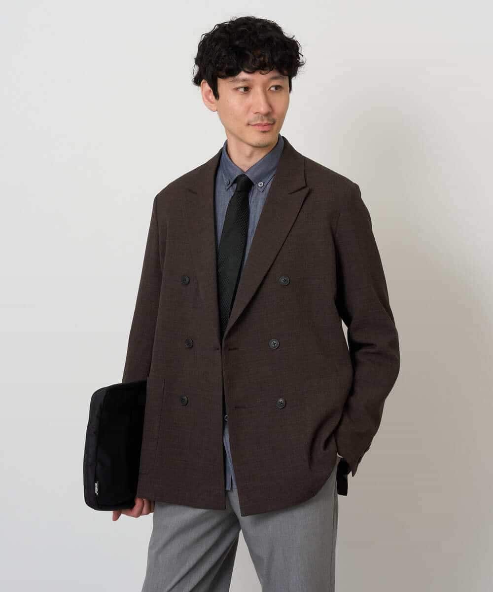 KHBKD21069 a.v.v MEN(アー・ヴェ・ヴェ) ＼上品に整う、大人のシャツ／ ヘリンボーンダブルフェイスシャツ【洗濯機で洗える/毛玉になりにくい】 グレー