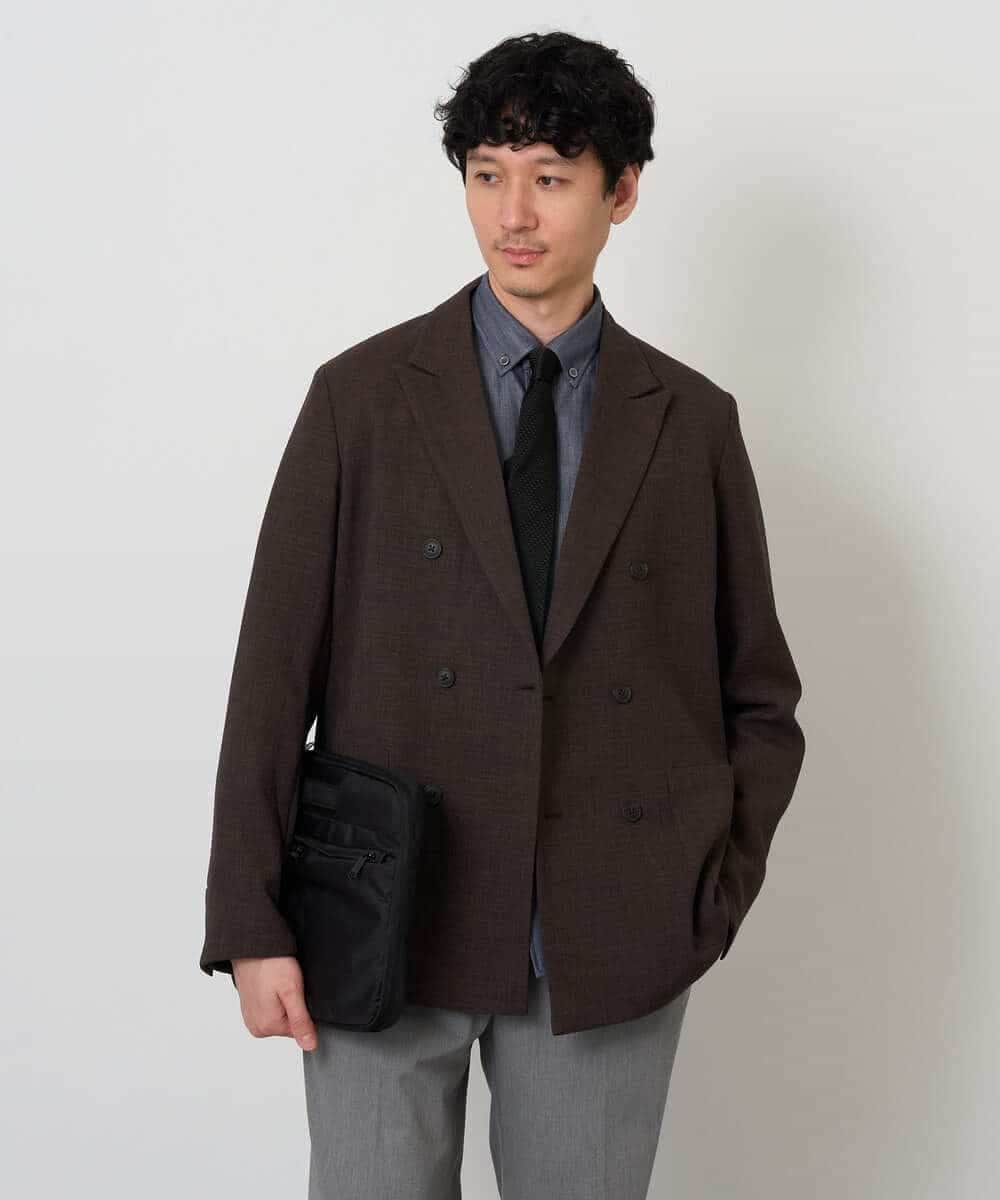 KHBKD21069 a.v.v MEN(アー・ヴェ・ヴェ) ＼上品に整う、大人のシャツ／ ヘリンボーンダブルフェイスシャツ【洗濯機で洗える/毛玉になりにくい】 グレー