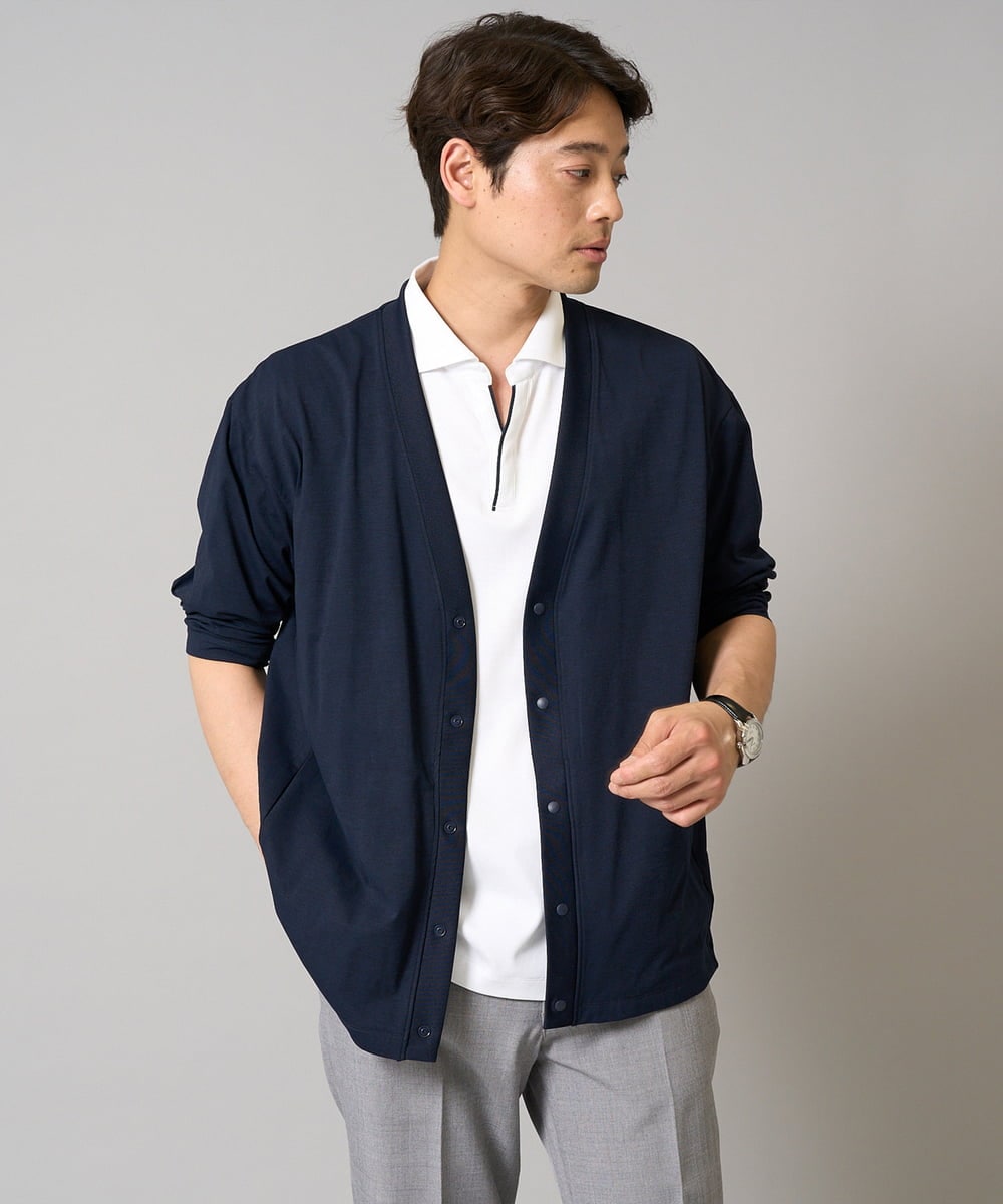 KHCGA55059 a.v.v MEN(アー・ヴェ・ヴェ) 【接触冷感/毛玉になりにくい】さらさらタッチVネックカーディガン ネイビー