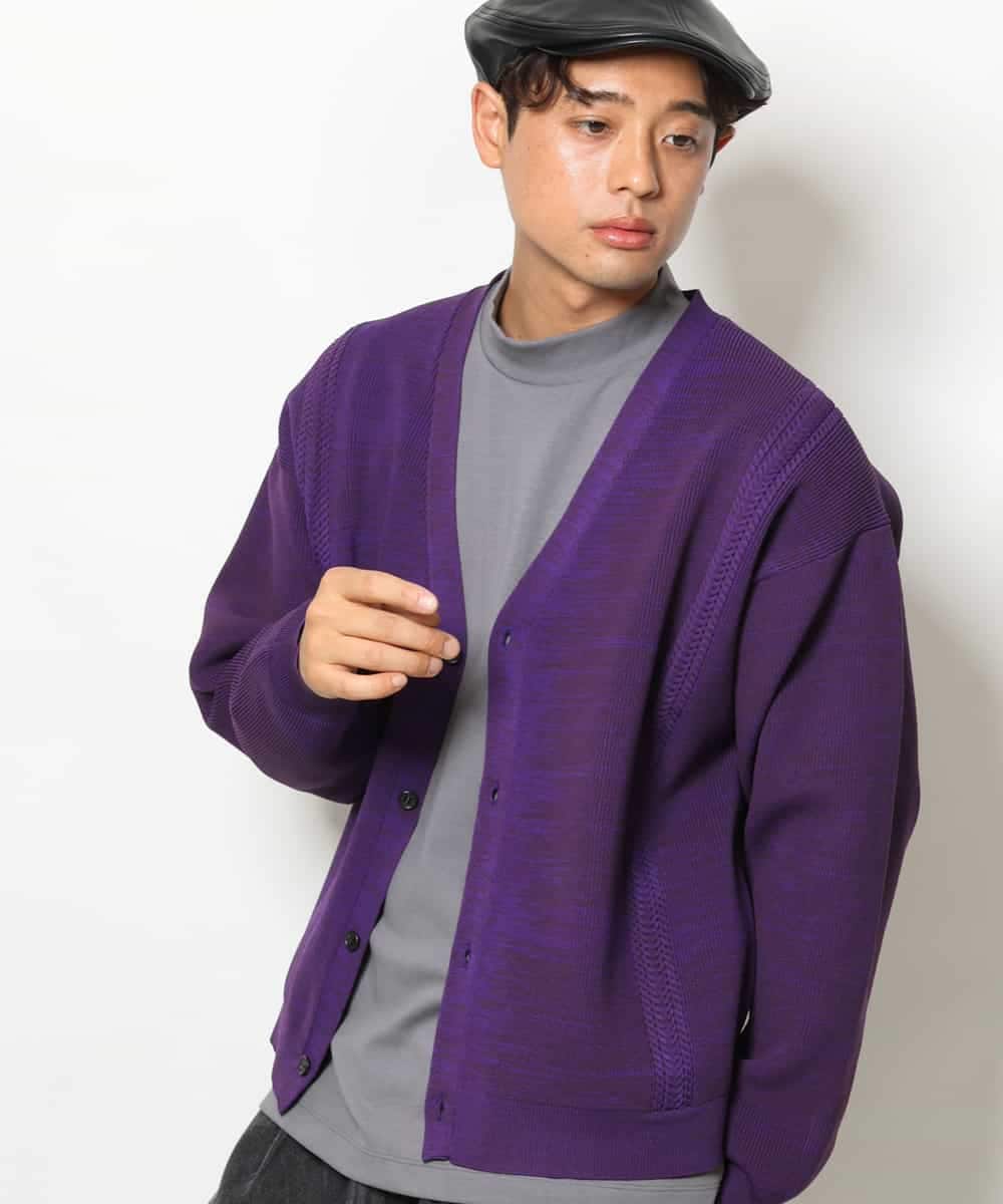 KHCJS02059 a.v.v MEN(アー・ヴェ・ヴェ) アゼ編ワイドカーディガン パープル