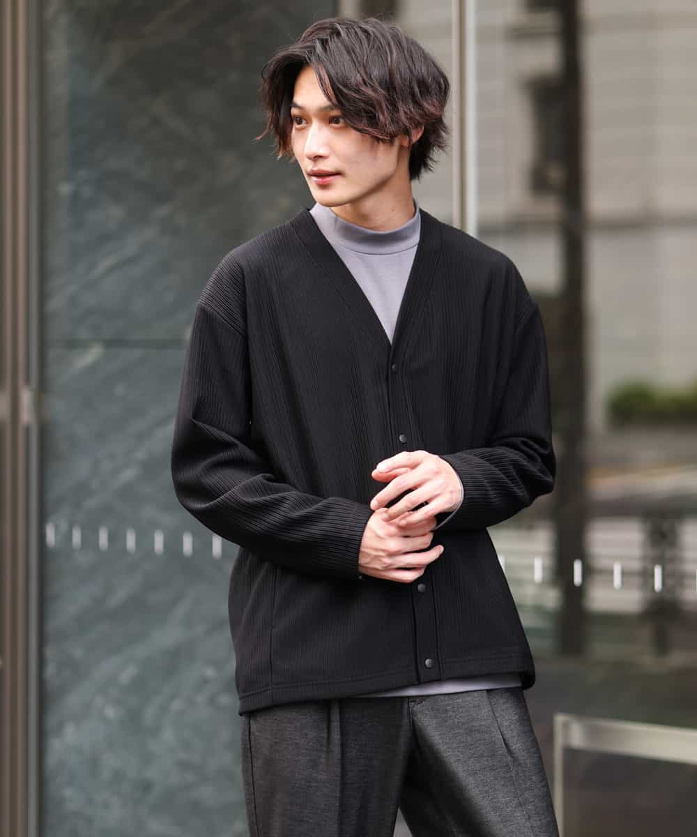 KHCJS03059 a.v.v MEN(アー・ヴェ・ヴェ) 【毛玉になりにくい】タックジャージーカーディガン イエロー