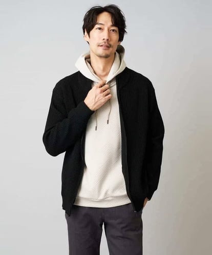 KHCLA13064 a.v.v MEN 【洗濯機で洗える】ポリエステルリブニットジップアップカーディガン