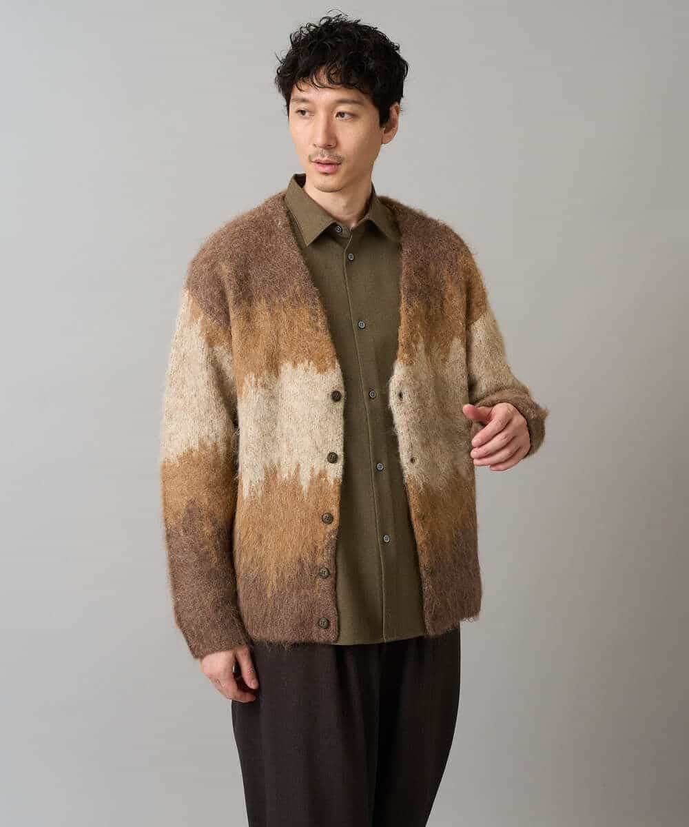 KHCLA25089 a.v.v MEN(アー・ヴェ・ヴェ) ボカシ柄起毛シャギーワイドカーディガン ブラウン系