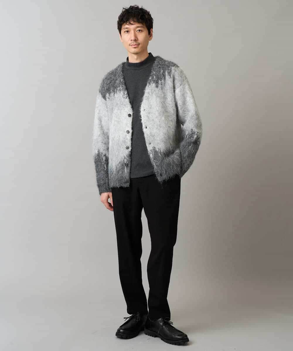 KHCLA25089 a.v.v MEN(アー・ヴェ・ヴェ) ボカシ柄起毛シャギーワイドカーディガン ダークグレー系