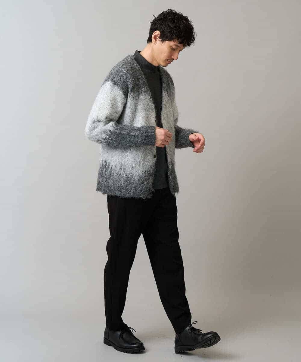 KHCLA25089 a.v.v MEN(アー・ヴェ・ヴェ) ボカシ柄起毛シャギーワイドカーディガン ダークグレー系