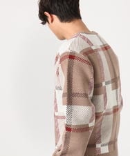 KHFAA25069 a.v.v MEN(アー・ヴェ・ヴェ) 【洗濯機で洗える】チェック柄クルーネックニット ベージュ