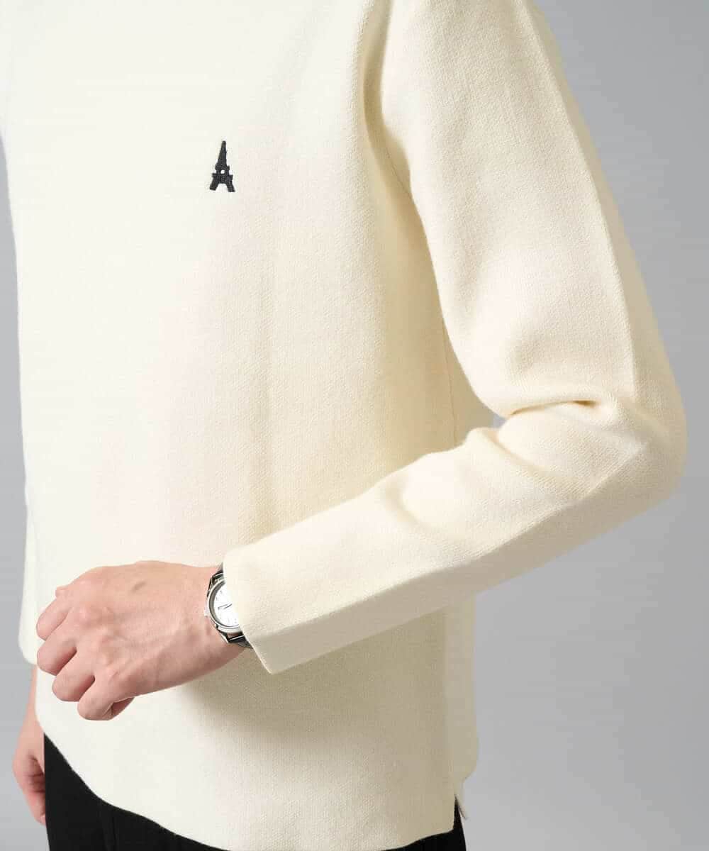 KHFAD60049 a.v.v MEN(アー・ヴェ・ヴェ) 【洗濯機で洗える】ワンポイント刺繍ボートネックニット アイボリー