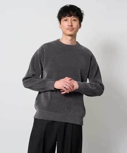 KHFAG02059 a.v.v MEN 【洗濯機で洗える】モールバックボーダークルーネックニット