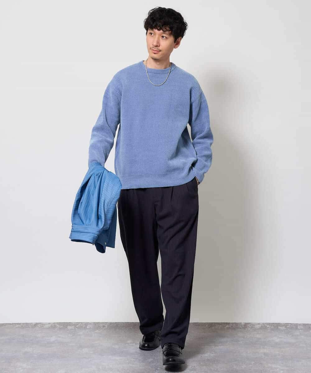 KHFAG02059 a.v.v MEN(アー・ヴェ・ヴェ) 【洗濯機で洗える】モールバックボーダークルーネックニット ダークグレー
