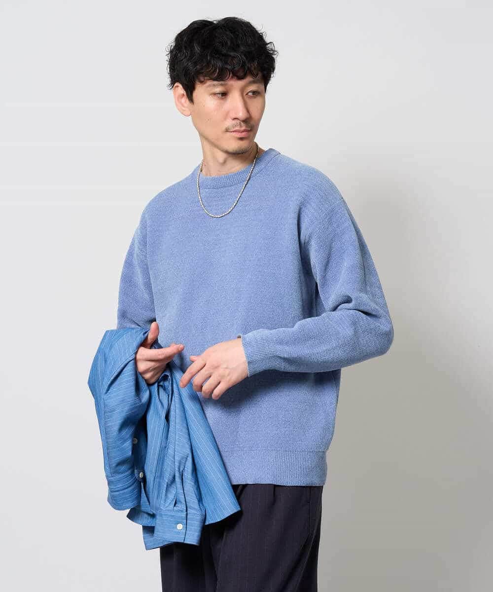 KHFAG02059 a.v.v MEN(アー・ヴェ・ヴェ) 【洗濯機で洗える】モールバックボーダークルーネックニット ダークグレー