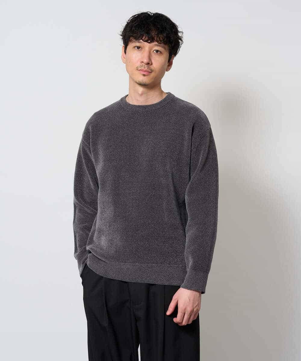 KHFAG02059 a.v.v MEN(アー・ヴェ・ヴェ) 【洗濯機で洗える】モールバックボーダークルーネックニット ダークグレー