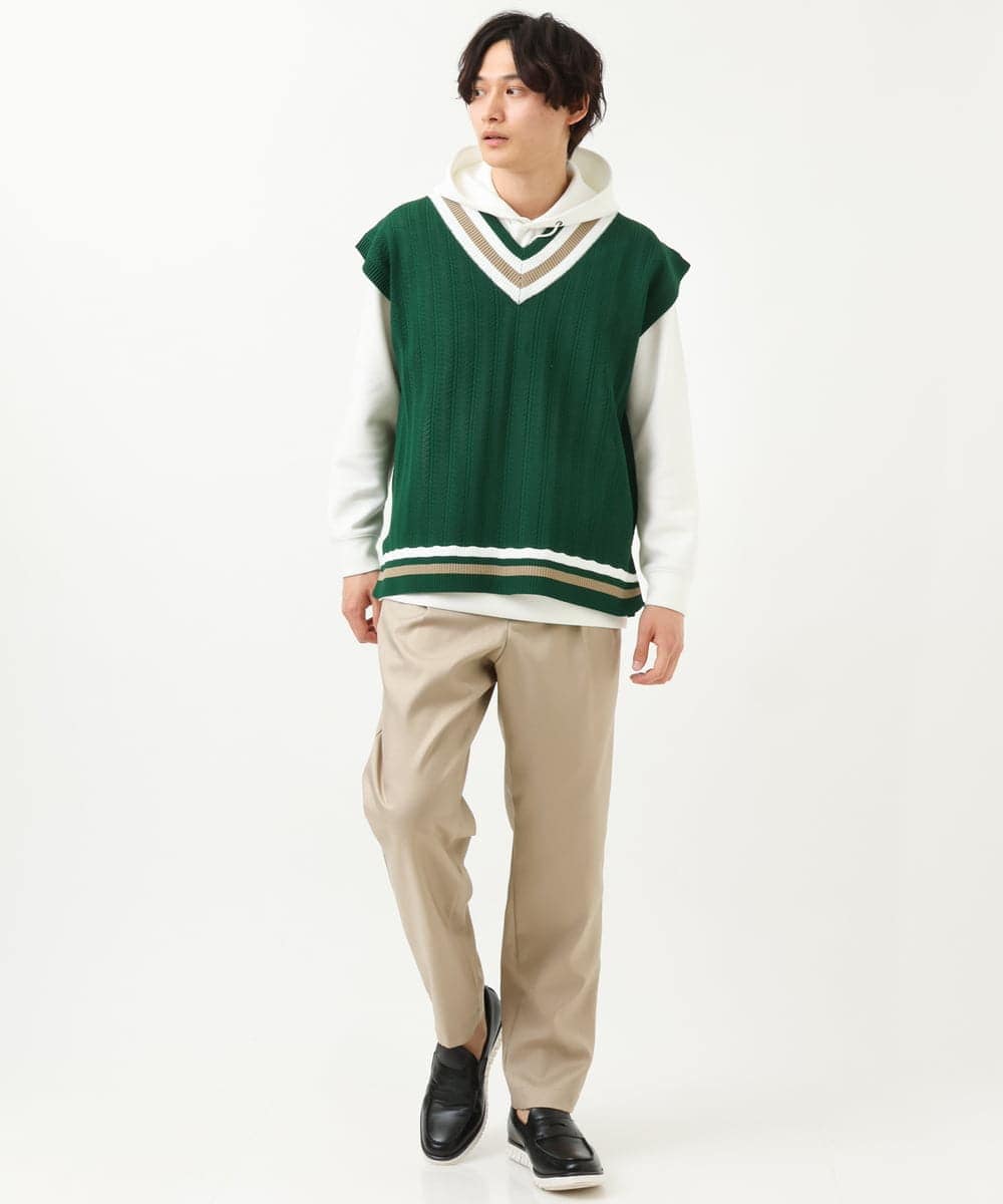 KHFGS45069 a.v.v MEN(アー・ヴェ・ヴェ) 【2SET 】レイヤードカットソー付きチルデンニット グリーン