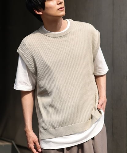 KHFHP53059 a.v.v MEN 【2SET/ドライタッチ】透かし編みニットベスト（カットソー付き）