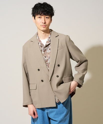 KHJFD13129  【イージーケア/洗濯機で洗える/毛玉になりにくい/ストレッチ】メッシュストレッチダブルブレストジャケット