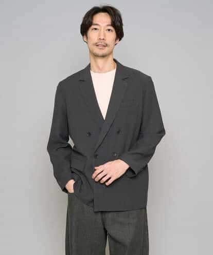 KHJFD13129 a.v.v MEN 【イージーケア/洗濯機で洗える/毛玉になりにくい/ストレッチ】メッシュストレッチダブルブレストジャケット