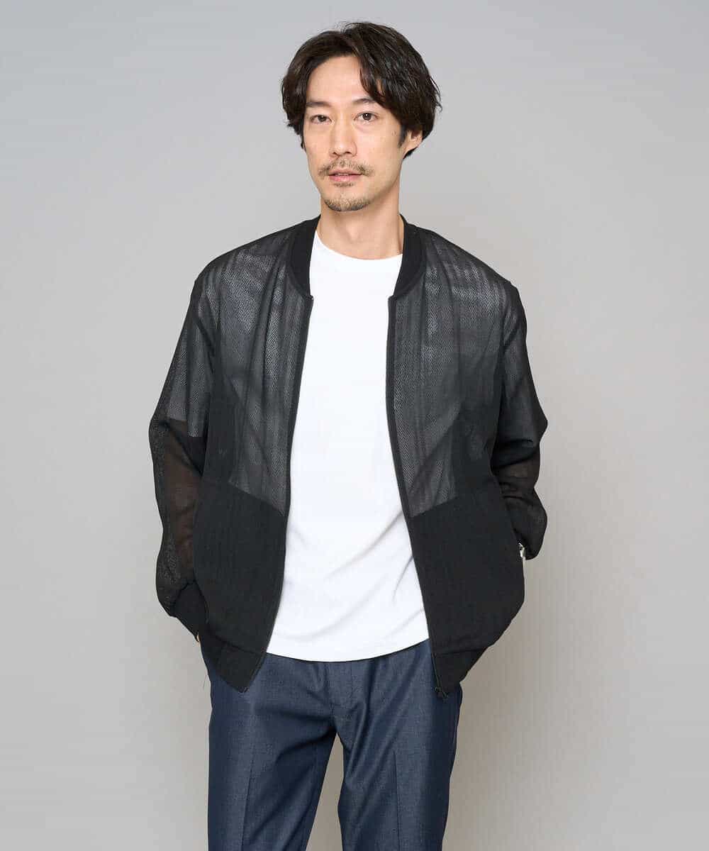 KHJGD26129 a.v.v MEN(アー・ヴェ・ヴェ) 【洗濯機で洗える】ヘリンボーンシアーリブブルゾン ブラック