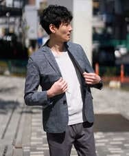 KHJGD74129 a.v.v MEN(アー・ヴェ・ヴェ) 【速乾/ストレッチ/イージーケア/洗濯機で洗える】サッカーハニカムプリントスマートジャケット ネイビー