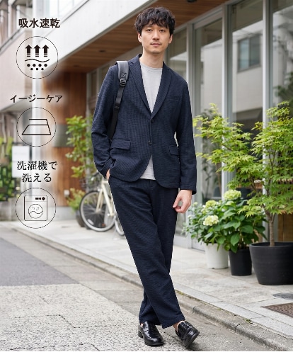 KHJGD76119 a.v.v MEN 【イージーケア/洗濯機で洗える/吸水速乾/毛玉になりにくい】春夏のオフィススタイルにおすすめシアサッカースマートジャケット