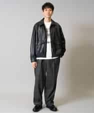 KHJJA12129 a.v.v MEN(アー・ヴェ・ヴェ) 【洗濯機で洗える】フェイクレザーブルゾン ブラック