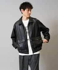 KHJJA12129 a.v.v MEN(アー・ヴェ・ヴェ) 【洗濯機で洗える】フェイクレザーブルゾン ブラック