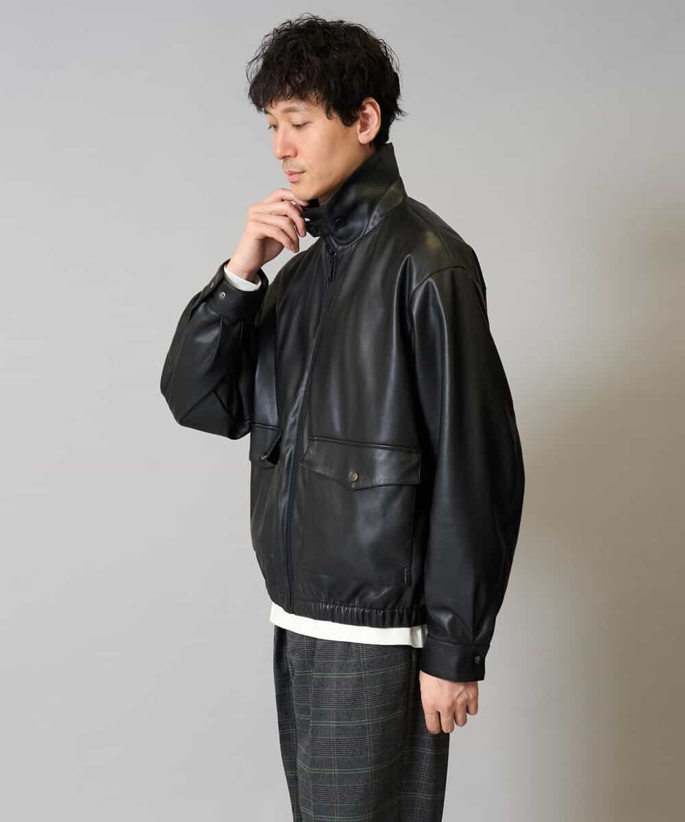 KHJJA12129 a.v.v MEN(アー・ヴェ・ヴェ) 【洗濯機で洗える】フェイクレザーブルゾン ブラック