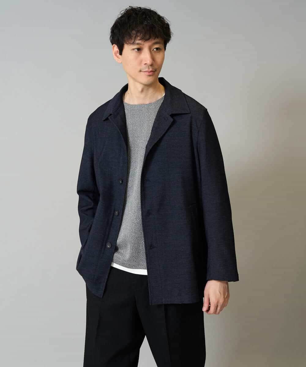 KHJKA07129 a.v.v MEN(アー・ヴェ・ヴェ) 春の人気アウター【イージーケア】デニムライクステンカラーコート【洗濯機で洗える】 ネイビー