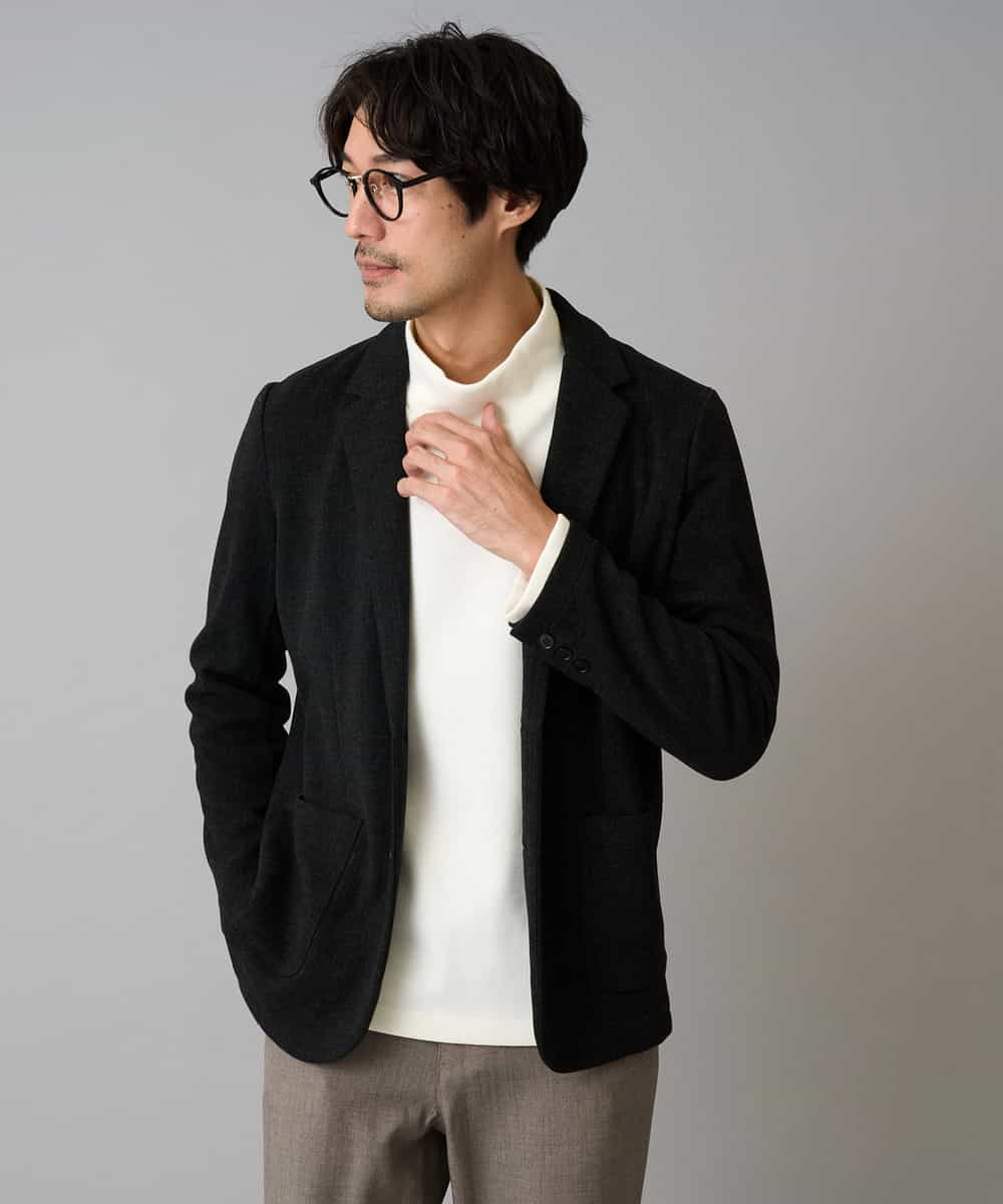 KHJLA36119 a.v.v MEN(アー・ヴェ・ヴェ) 【イージーケア/ストレッチ】ダブルフェイスジャージースマートジャケット【洗濯機で洗える】〈ON/OFF SERIES〉 ブラック
