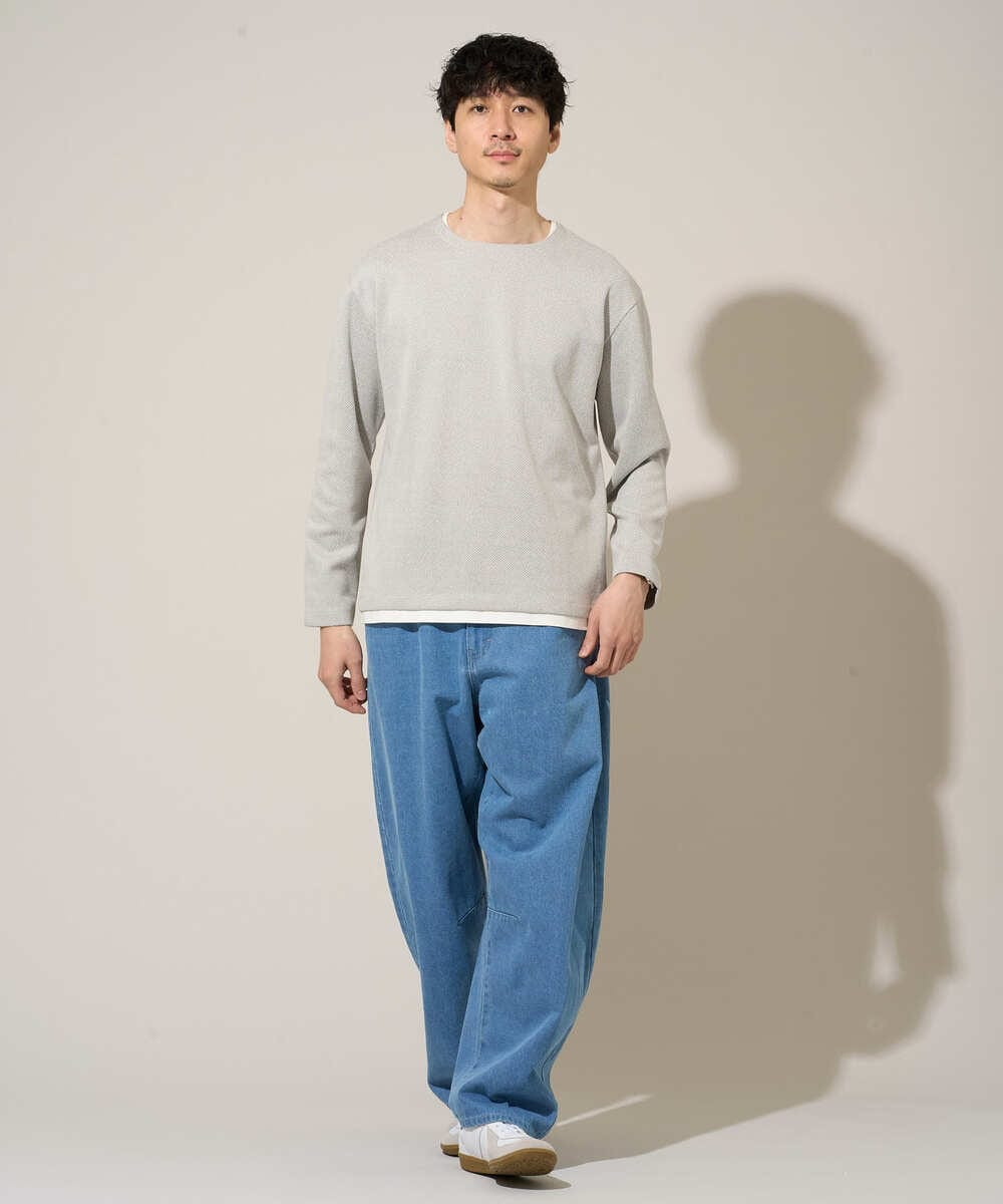 KHKED04049 a.v.v MEN(アー・ヴェ・ヴェ) ＼秋のライトアウター映えカットソー／変形ヘリンボンフェイクレイヤードカットソー【イージーケア/洗濯機で洗える/毛玉になりにくい】 グレー