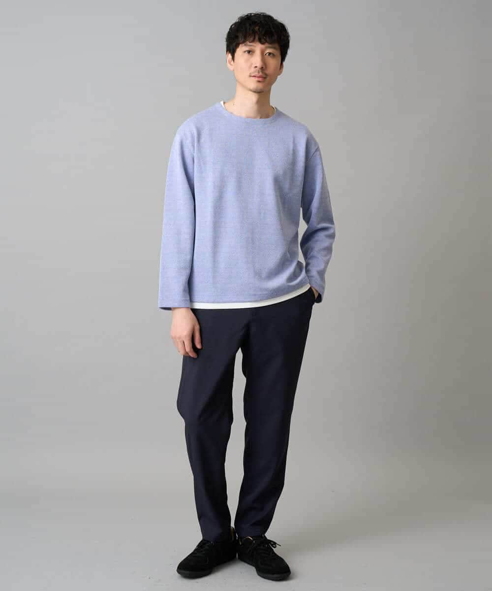 KHKED04049 a.v.v MEN(アー・ヴェ・ヴェ) ＼秋のライトアウター映えカットソー／変形ヘリンボンフェイクレイヤードカットソー【イージーケア/洗濯機で洗える/毛玉になりにくい】 グレー