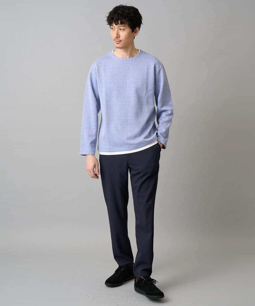 KHKED04049 a.v.v MEN(アー・ヴェ・ヴェ) ＼秋のライトアウター映えカットソー／変形ヘリンボンフェイクレイヤードカットソー【イージーケア/洗濯機で洗える/毛玉になりにくい】 グレー