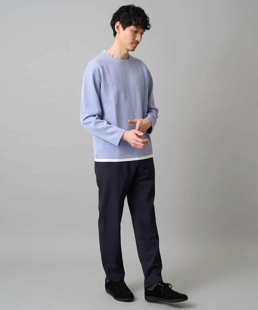 KHKED04049 a.v.v MEN(アー・ヴェ・ヴェ) ＼秋のライトアウター映えカットソー／変形ヘリンボンフェイクレイヤードカットソー【イージーケア/洗濯機で洗える/毛玉になりにくい】 グレー