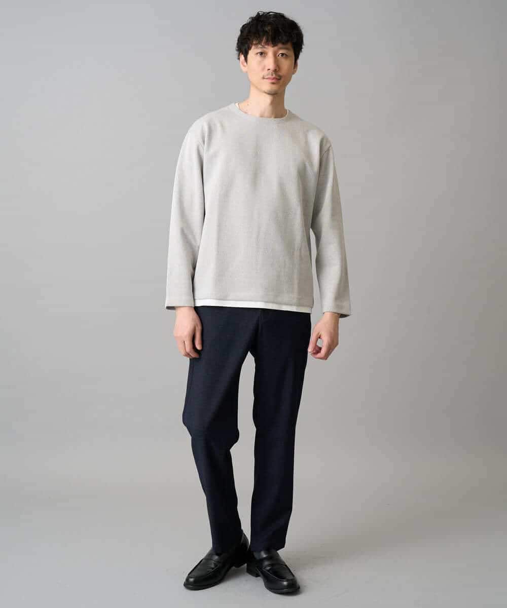 KHKED04049 a.v.v MEN(アー・ヴェ・ヴェ) ＼秋のライトアウター映えカットソー／変形ヘリンボンフェイクレイヤードカットソー【イージーケア/洗濯機で洗える/毛玉になりにくい】 グレー