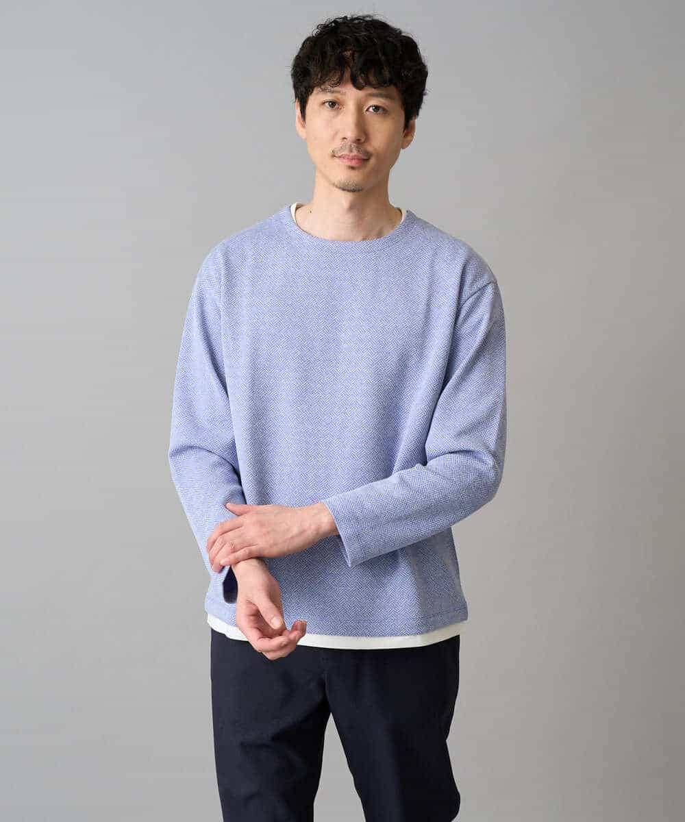 KHKED04049 a.v.v MEN(アー・ヴェ・ヴェ) ＼秋のライトアウター映えカットソー／変形ヘリンボンフェイクレイヤードカットソー【イージーケア/洗濯機で洗える/毛玉になりにくい】 グレー