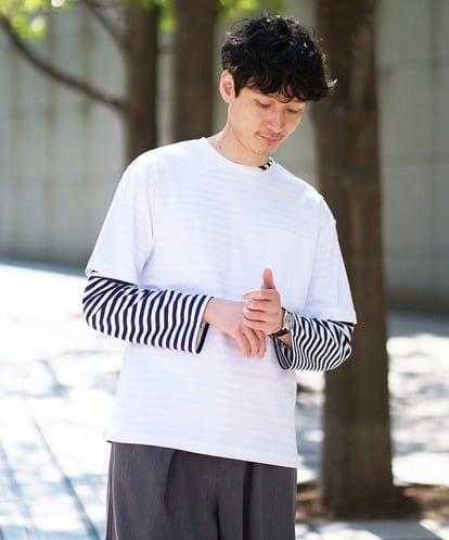 KHKED06049 a.v.v MEN 春のレイヤードコーデに欠かせない人気アイテム【洗濯機で洗える】ベーシックボーダー