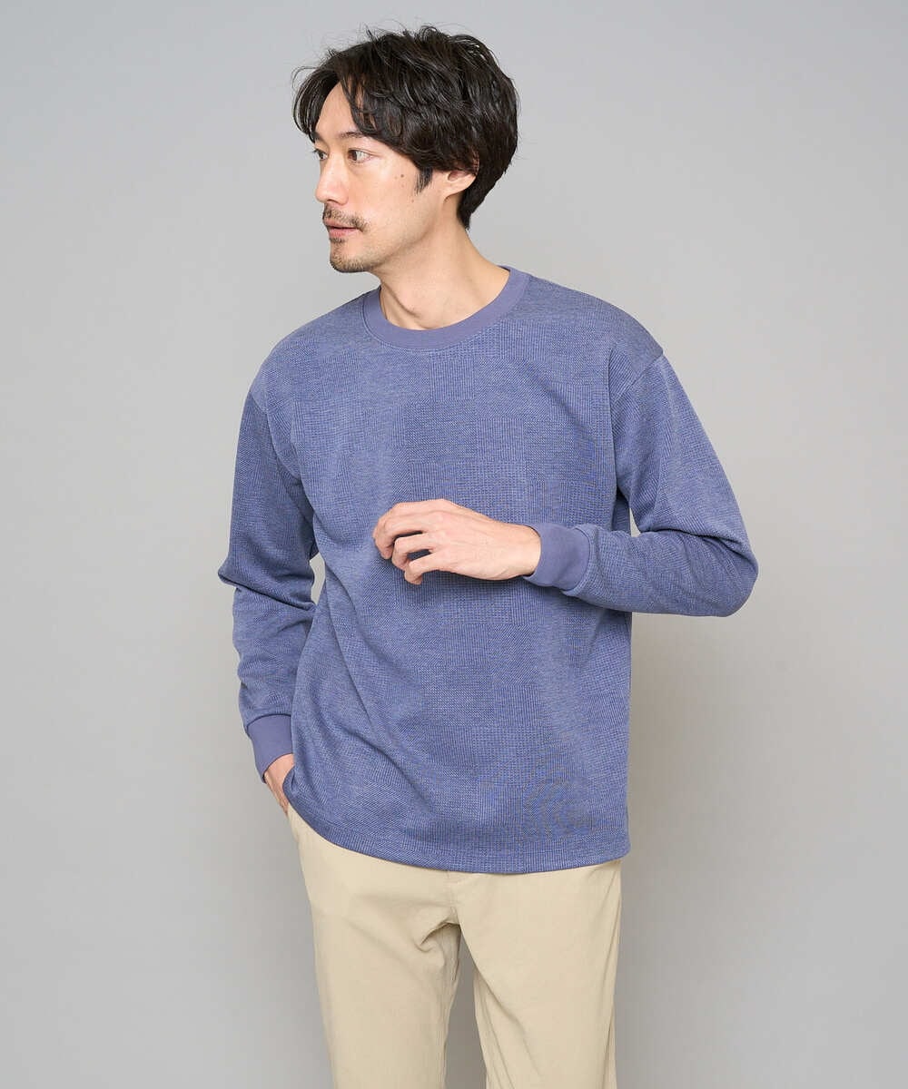 KHKFD13049 a.v.v MEN(アー・ヴェ・ヴェ) ＼秋の上品見えカットソー／タックジャカードクルーネックプルオーバー【イージーケア/洗濯機で洗える/毛玉になりにくい】 アイボリー