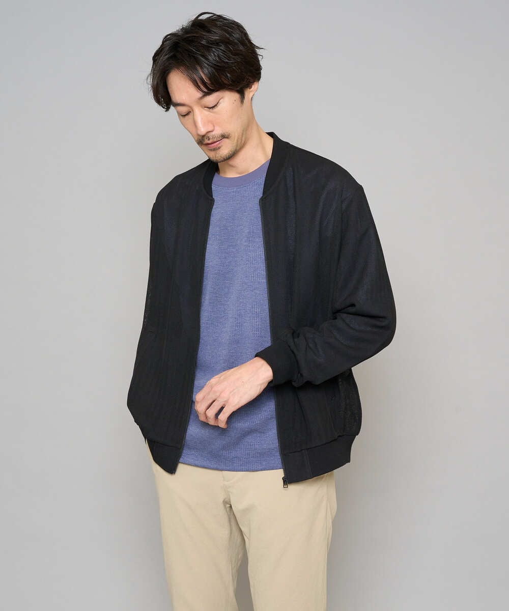 KHKFD13049 a.v.v MEN(アー・ヴェ・ヴェ) ＼秋の上品見えカットソー／タックジャカードクルーネックプルオーバー【イージーケア/洗濯機で洗える/毛玉になりにくい】 アイボリー