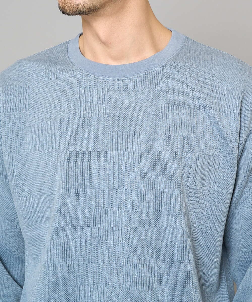 KHKFD13049 a.v.v MEN(アー・ヴェ・ヴェ) ＼秋の上品見えカットソー／タックジャカードクルーネックプルオーバー【イージーケア/洗濯機で洗える/毛玉になりにくい】 アイボリー