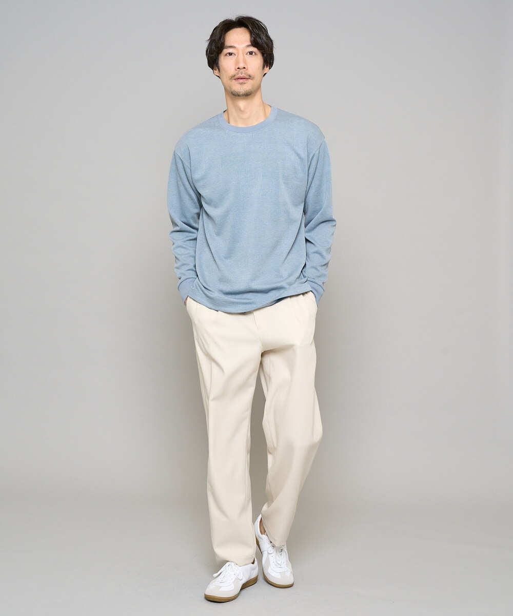 KHKFD13049 a.v.v MEN(アー・ヴェ・ヴェ) ＼秋の上品見えカットソー／タックジャカードクルーネックプルオーバー【イージーケア/洗濯機で洗える/毛玉になりにくい】 アイボリー