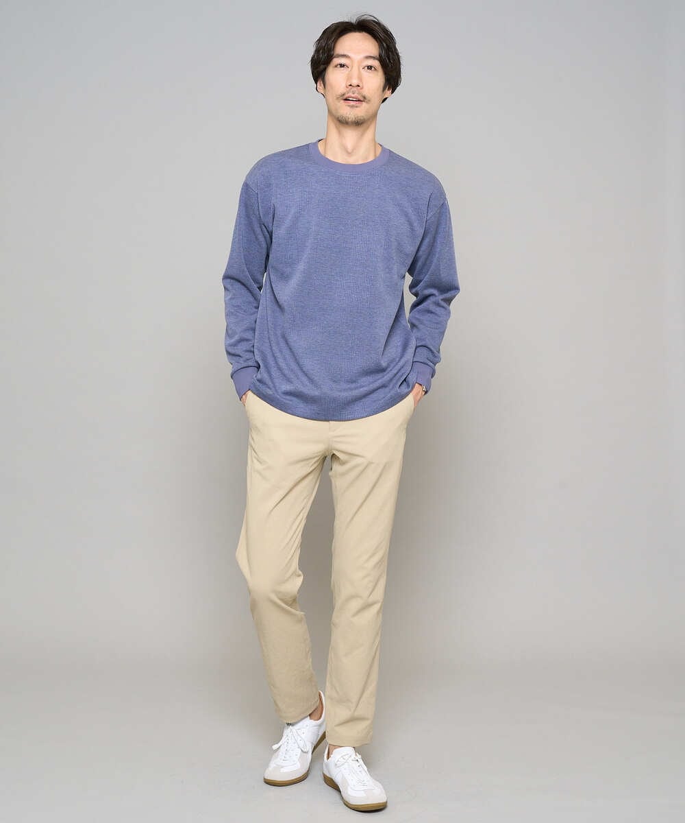 KHKFD13049 a.v.v MEN(アー・ヴェ・ヴェ) ＼秋の上品見えカットソー／タックジャカードクルーネックプルオーバー【イージーケア/洗濯機で洗える/毛玉になりにくい】 アイボリー