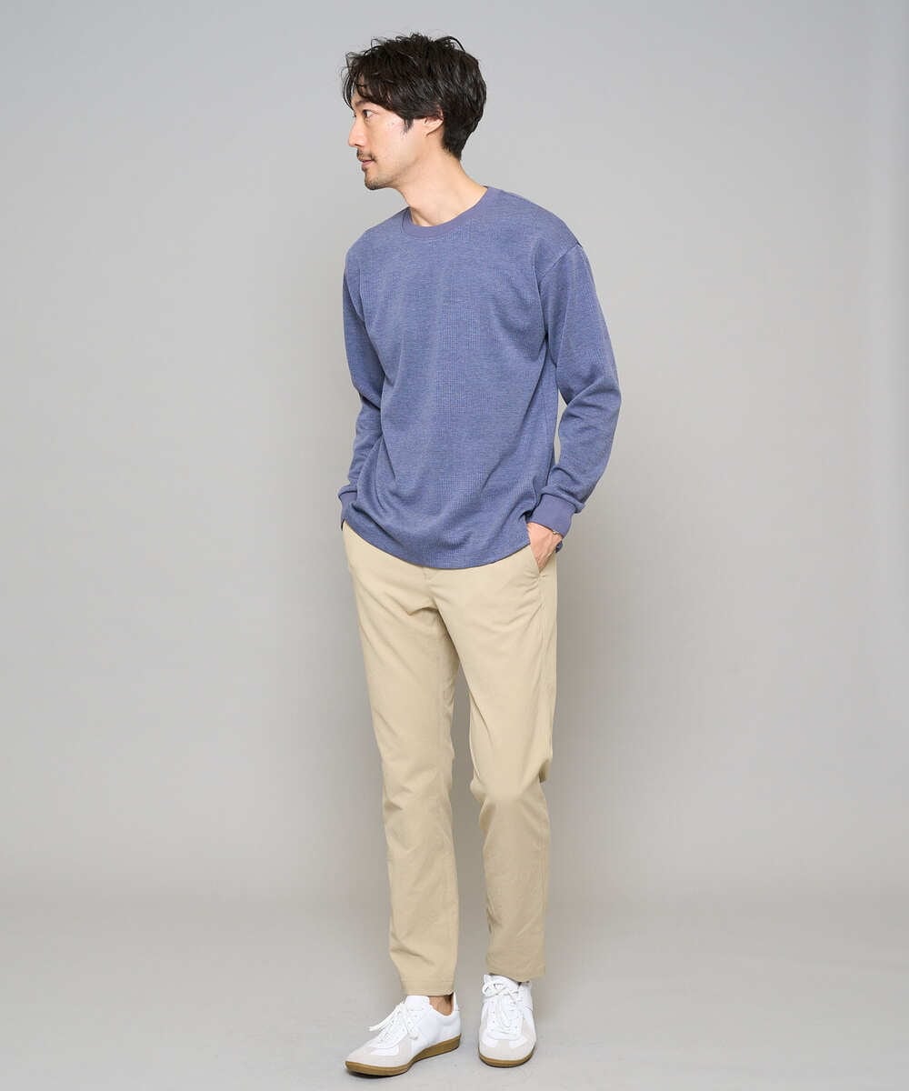 KHKFD13049 a.v.v MEN(アー・ヴェ・ヴェ) ＼秋の上品見えカットソー／タックジャカードクルーネックプルオーバー【イージーケア/洗濯機で洗える/毛玉になりにくい】 アイボリー